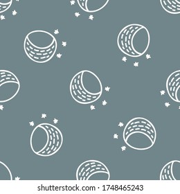 Seamless background moon stars gender neutral baby pattern. Simple whimsical minimal earthy 2 tone color. Kids nursery wallpaper or boho sleepwear fashion all over print.