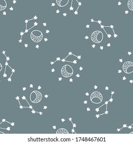 Seamless background moon stars gender neutral baby pattern. Simple whimsical minimal earthy 2 tone color. Kids nursery wallpaper or boho sleepwear 