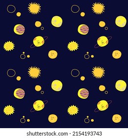 Seamless background with moon, sun and planets. beautiful space
