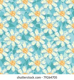Seamless background a mosaic with blue chamomiles