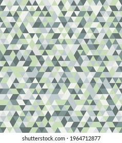 Seamless background, mosaic from triangles in gray-green tones. The pattern is the color of the sage leaf. Vector design for  fabrics, wallpapers, kitchens, wrapping paper, gift bags, banners, flyers.