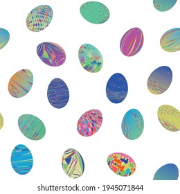 Seamless background. Multicolor easter eggs on a white background set, Vector illustration