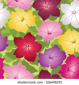Seamless background of multicolor petunia flowers, Print