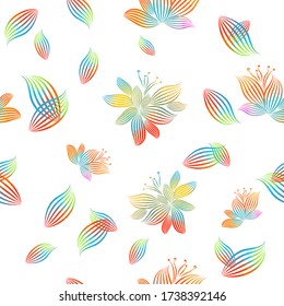 A seamless background of multicolored abstract flowers from the lines. Mixed media. Vector illustration
