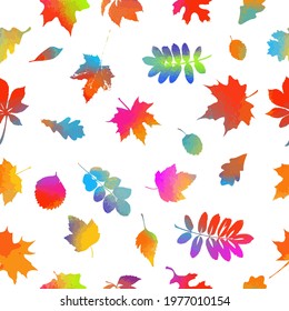A seamless background with multicolored autumn leaves. Vector illustration