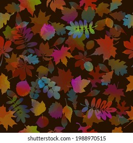 A seamless background with multicolored autumn leaves. Vector illustration