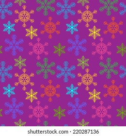 Seamless background with a multi-colored Christmas snowflakes