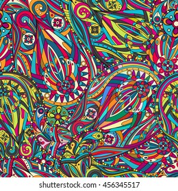 Seamless background with multicolored elements of the Paisley