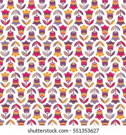 Seamless background with multicolored flowers placed in direct and inverse position on white