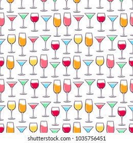 Seamless background with multi-colored glasses of different beverages