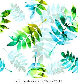 The seamless background is the multicolored leaves of the ash tree. Mixed media. Vector illustration
