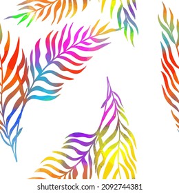 Seamless background of multicolored palm leaves. Vector illustration