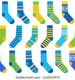 seamless background of multi-colored socks with patterns and stripes