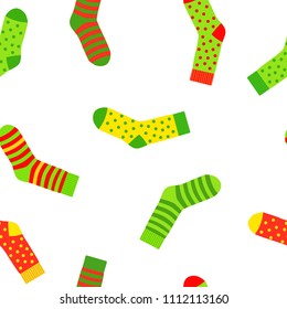 seamless background of multi-colored socks with patterns and stripes
