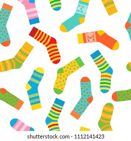seamless background of multi-colored socks with patterns and stripes.