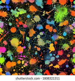 Un fondo fluido de puntos multicolores. Pintar manchas de fondo. Ilustración del vector