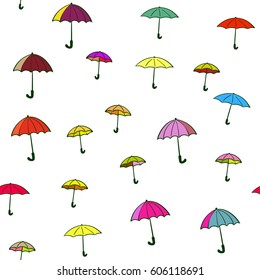 Seamless background of multicolored umbrellas, Happy rainy weather concept