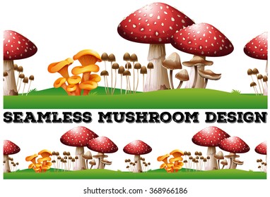 Seamless background with mushrooms on the lawn illustration