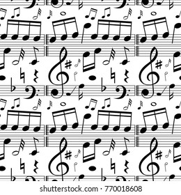 Seamless background with music notes on scales illustration