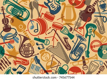 Seamless background with musical instruments. Vector illustration