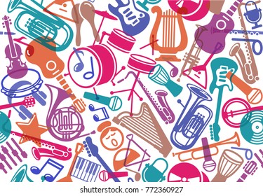 Seamless background with musical instruments. Vector illustration