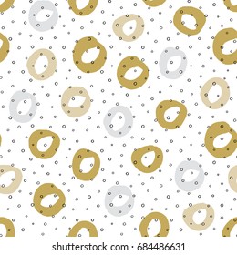 Seamless background with mustard color circles and ink texture.