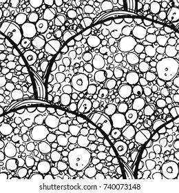 Seamless background with mysterious microorganism. Abstract texture. It can be used as wallpaper, desktop, wrapping, fabric or background for your blog, covers and your design. Black and white theme.