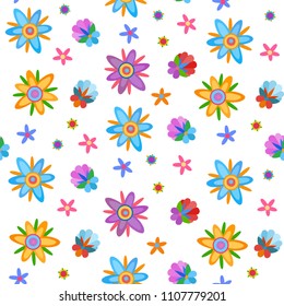 Seamless background with naive style colorful flowers 