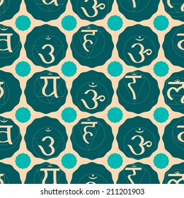 seamless background with names of chakras in Sanskrit