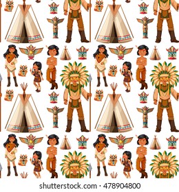 Seamless background with native american indians illustration