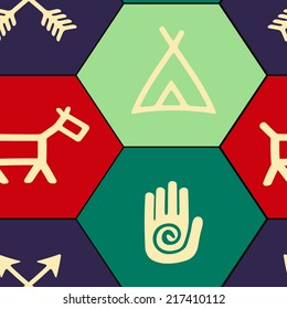 seamless background with native american symbols