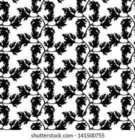 Seamless background with natural element - parsley herb silhouette - black ornament on white background. Vector illustration.