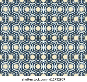 Seamless background navy blue polygon round flower geometry cell frame