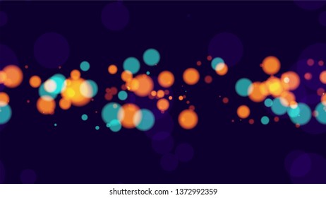 Seamless Background with Neon Bokeh Effect. Abstract Dark Pattern with Bright Particles. Smooth Urban Space Background. Music Party Bokeh Pattern.