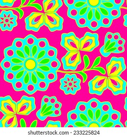 Seamless background with neon flowers