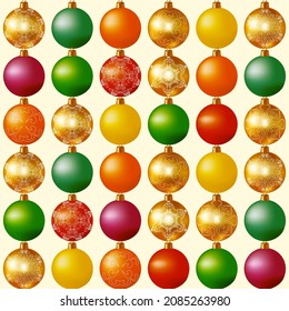Seamless background New year balls. Happy new year background. Bright festive wrapping.Vector texture. 