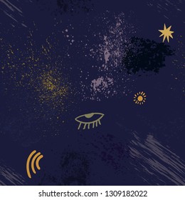 Seamless background of night sky with cosmic pattern.