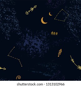 Seamless background of night sky with cosmic pattern.