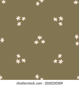 Seamless background night time stars gender neutral pattern. Whimsical minimal earthy 2 tone color. kids nursery wallpaper or boho cartoon fashion all over print.