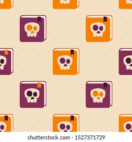 Seamless background with notebook with skull. Illustration with scary book can be used for backdrops, wrapper, holiday cards, children's holiday or clothing design, cards, invitations and banners.