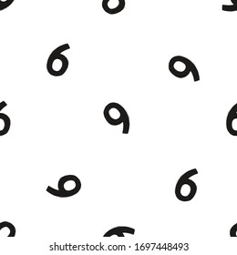 Seamless background with numeral six. Abstract backdrop with numbers 6 or 9. School graphic vector seamless pattern.