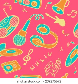 Seamless background with objects on a musical theme. 