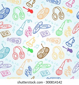 Seamless background with objects on a musical theme.