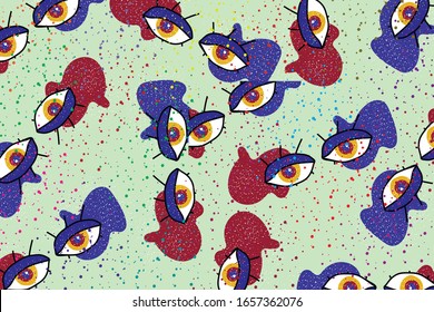 Seamless background with occult eyes mystical emblem. Evil eye. A set of hand-drawn pictures.  Flat design.  Esoteric alchemy of the sign, decorative style, vision of Providence.