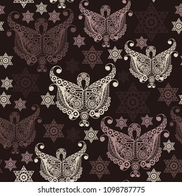 Seamless background with occult symbol. Masonic (freemasonic) texture (pattern). Suitable for textile, wallpapers, print, wrapping, scrapbooking, book cover, cloth design. Vector illustration.