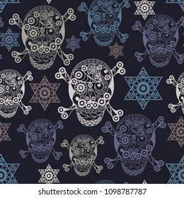 Seamless background with occult symbol. Masonic (freemasonic) texture (pattern). Suitable for textile, wallpapers, print, wrapping, scrapbooking, book cover, cloth design. Vector illustration.