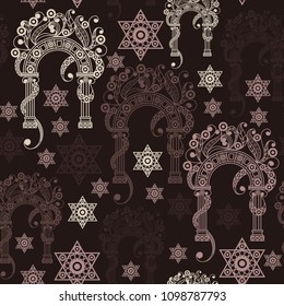 Seamless background with occult symbol. Masonic (freemasonic) texture (pattern). Suitable for textile, wallpapers, print, wrapping, scrapbooking, book cover, cloth design. Vector illustration.