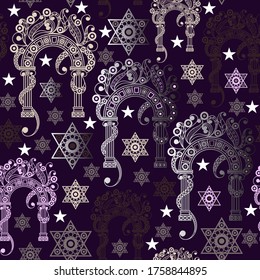 Seamless background with occult symbol. Masonic (freemasonic) texture (pattern). Suitable for textile, wallpapers, print, wrapping, scrapbooking, book cover, cloth design. Vector illustration.