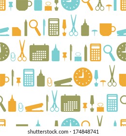 Seamless background with office stationery icons
