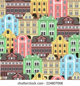 Seamless background with old colourful buildings for wallpaper or background design.